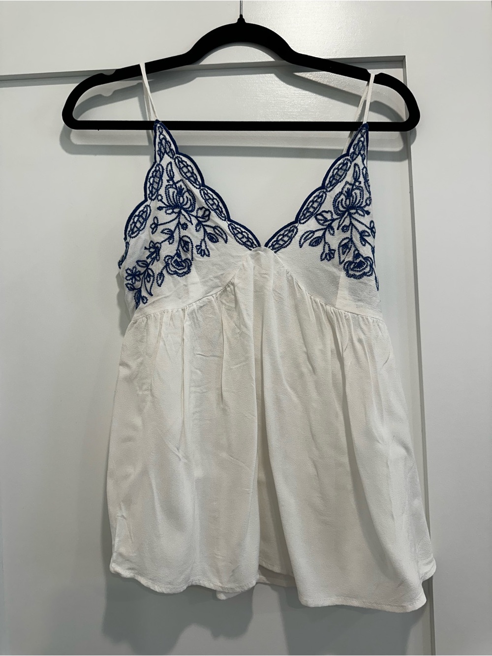 Love On A Hanger White Cami with Blue Floral Embroidery